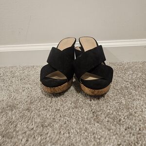 Charles By Charles David Chic Black Platform Wedge Sandals, Size 7